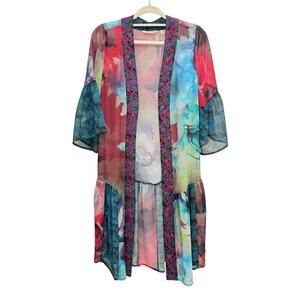 Soft Surroundings Embroidered Sheer Kimono PXS Artful Layering Statement Piece